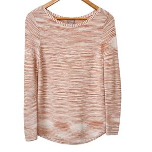 Chico’s Womens Boat Neck Space Dye Sweater S Brown Ribbed Rounded Hem Textured